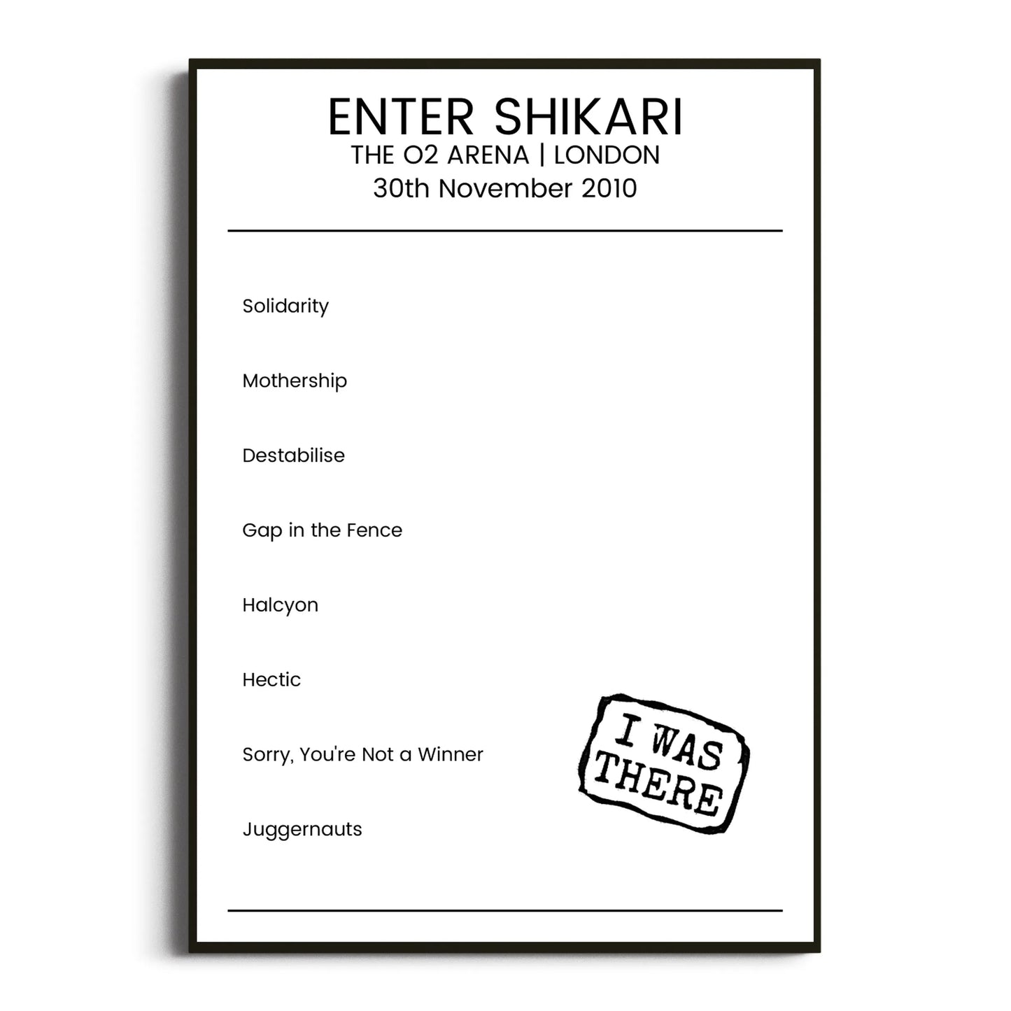 Enter Shikari London 30 November 2010 Setlist Poster