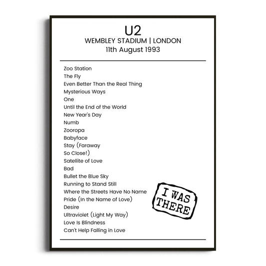 U2 London 11 August 1993 Setlist Poster