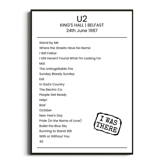 U2 Belfast 24 June 1987 Setlist Poster