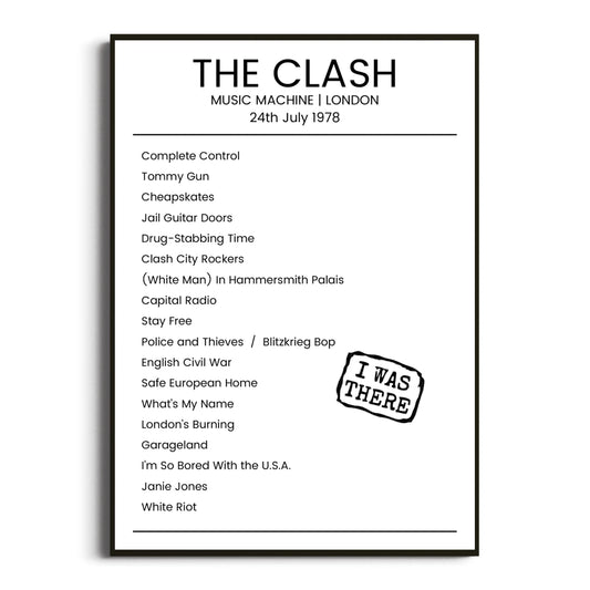 The Clash London 24 July 1978 Setlist Poster