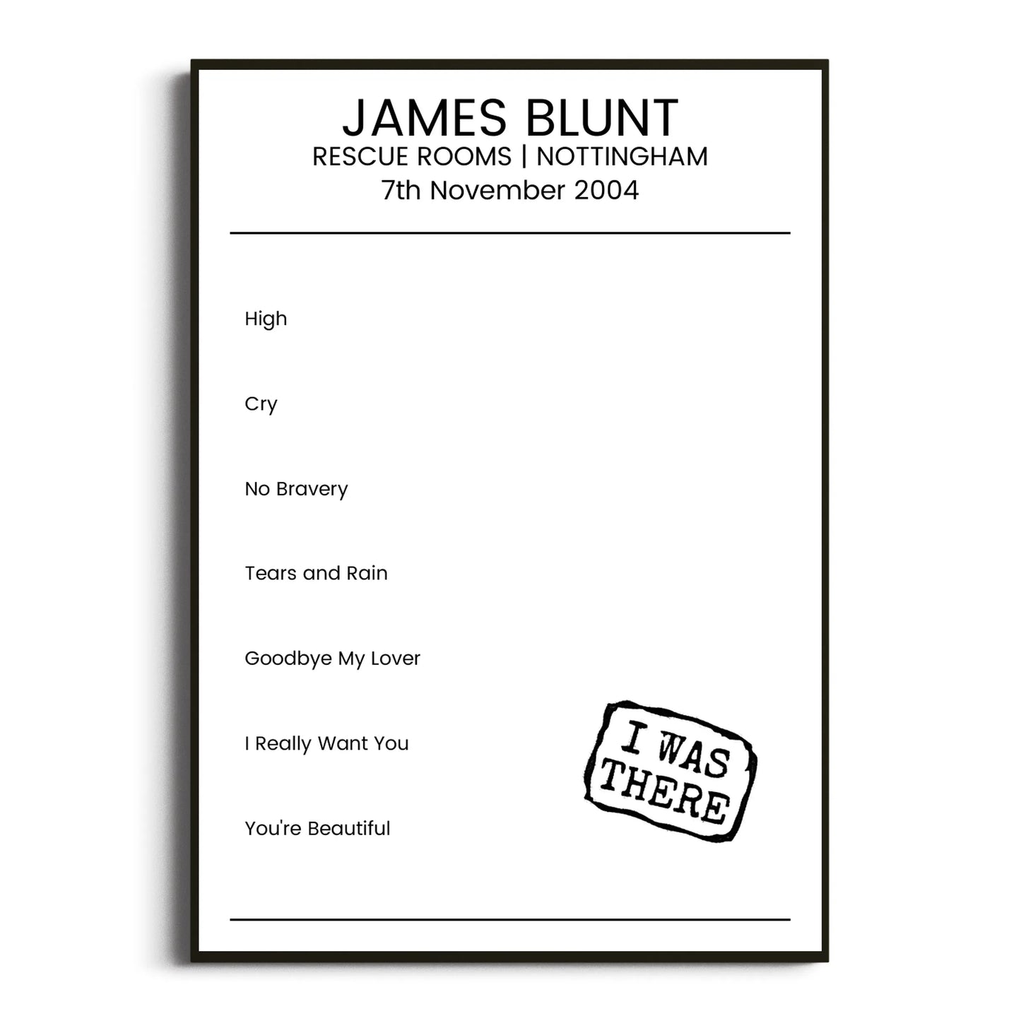 James Blunt Nottingham 07 November 2004 Setlist Poster