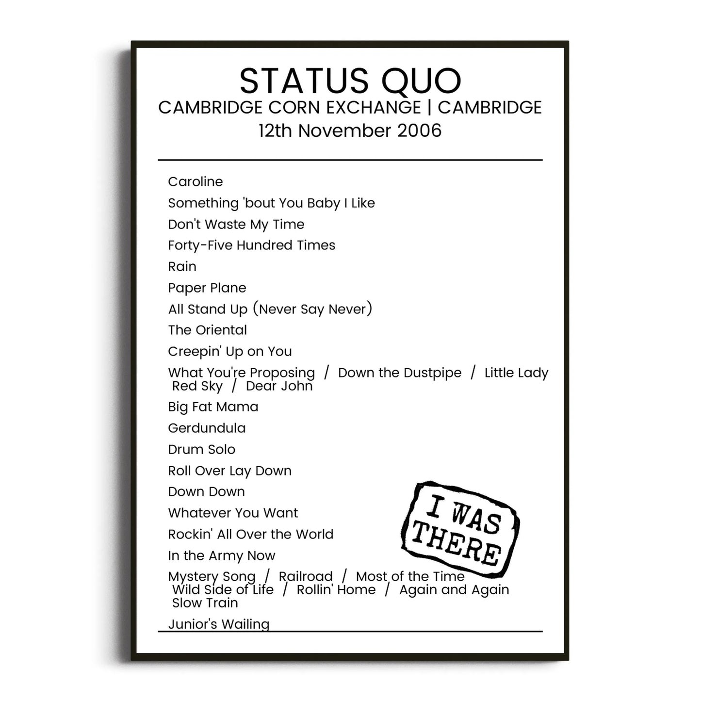 Status Quo Cambridge 12 November 2006 Setlist Poster