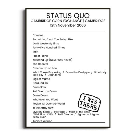 Status Quo Cambridge 12 November 2006 Setlist Poster