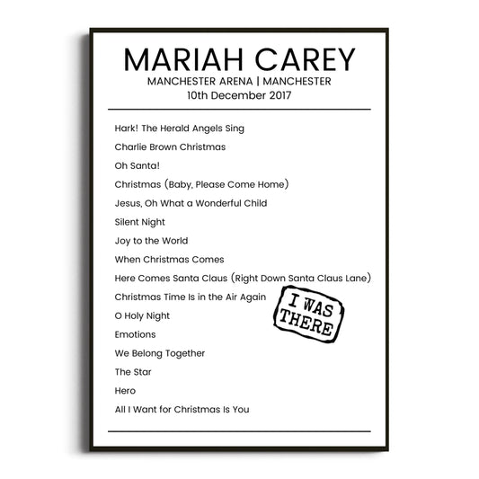 Mariah Carey Manchester 10 December 2017 Setlist Poster