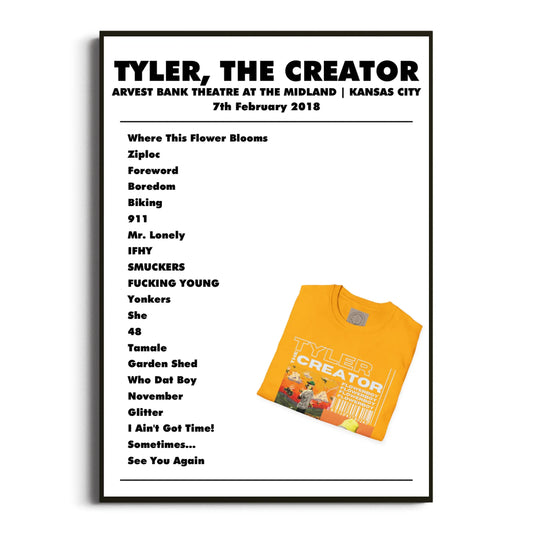 Tyler, The Creator Kansas City 07 February 2018 Setlist Poster