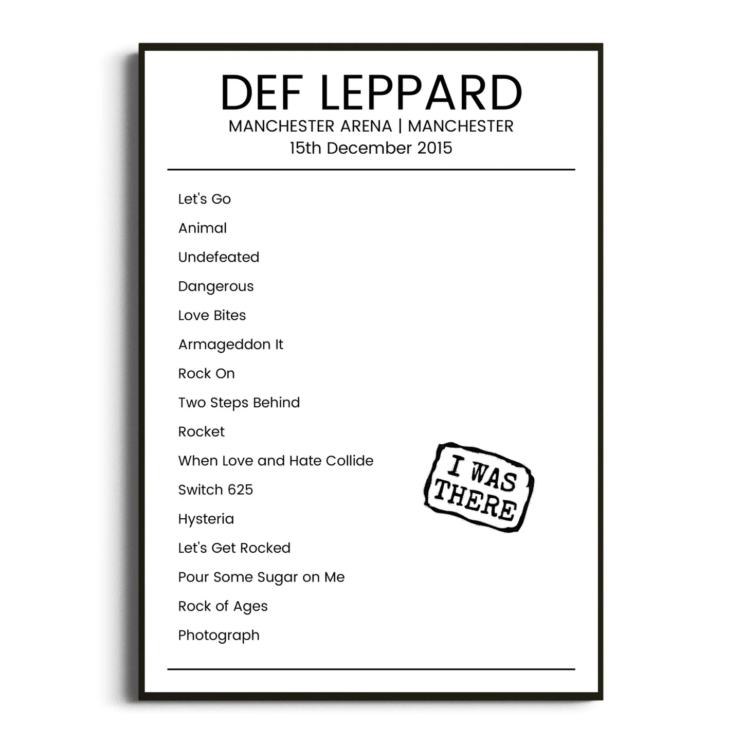 Def Leppard Manchester 15 December 2015 Setlist Poster