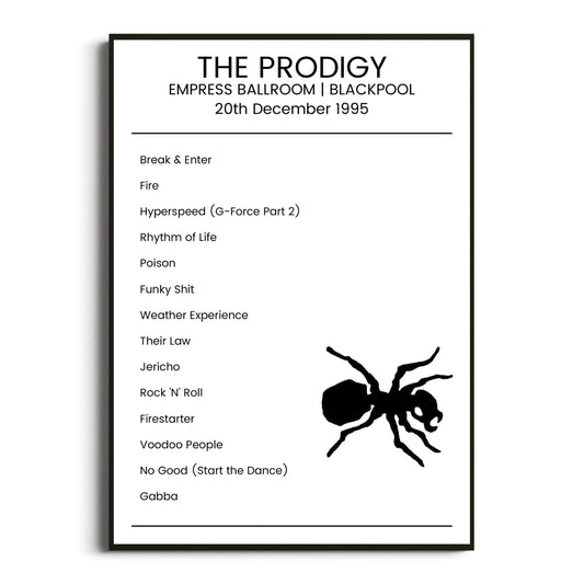 The Prodigy Blackpool 20 December 1995 Setlist Poster