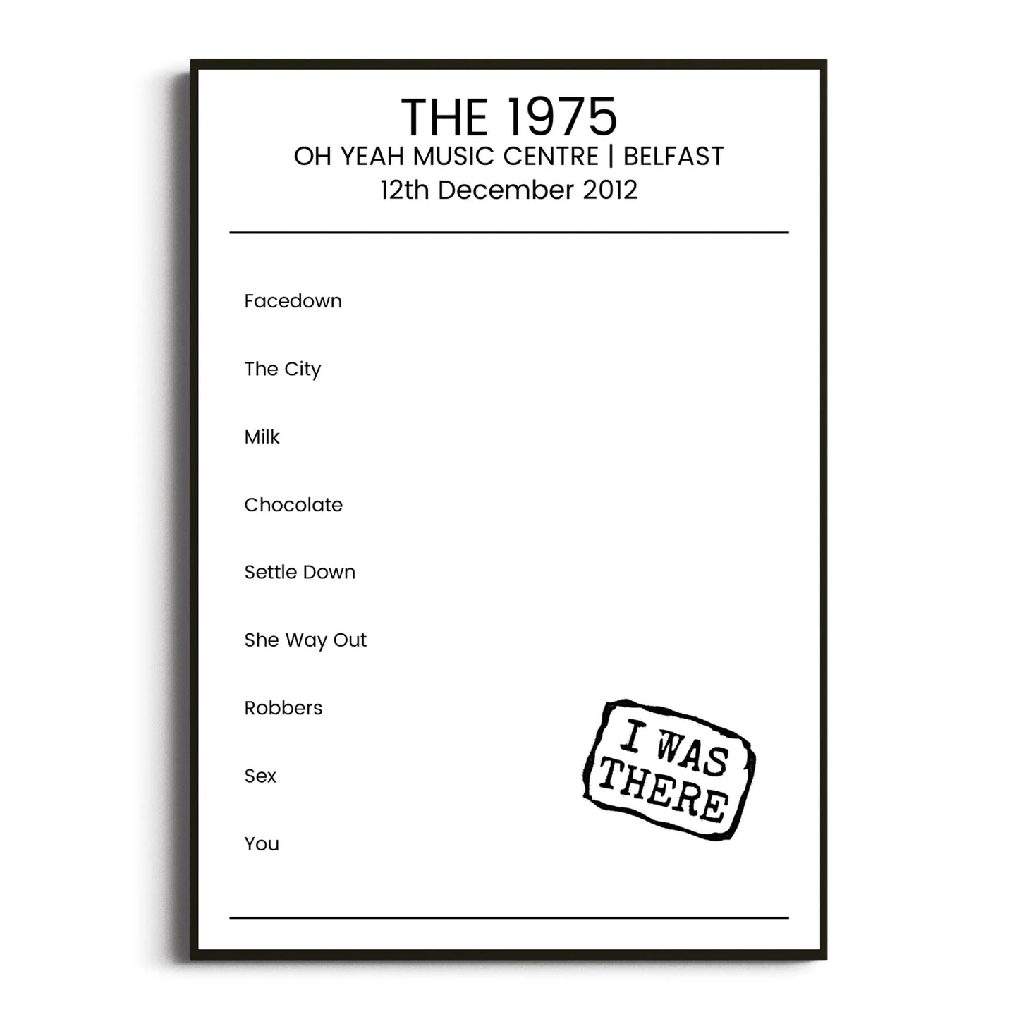 The 1975 Belfast 12 December 2012 Setlist Poster