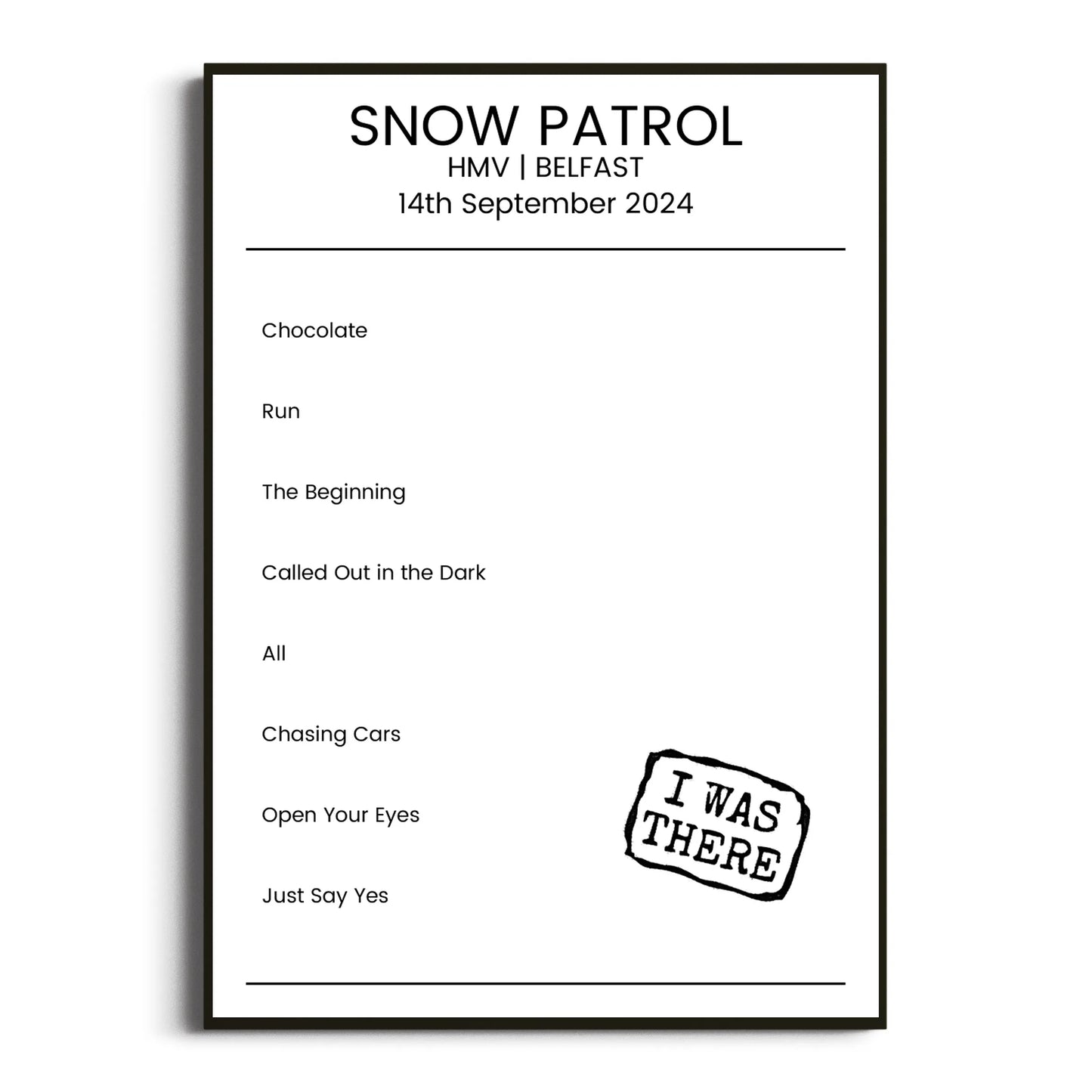 Snow Patrol Belfast 14 September 2024 Setlist Poster