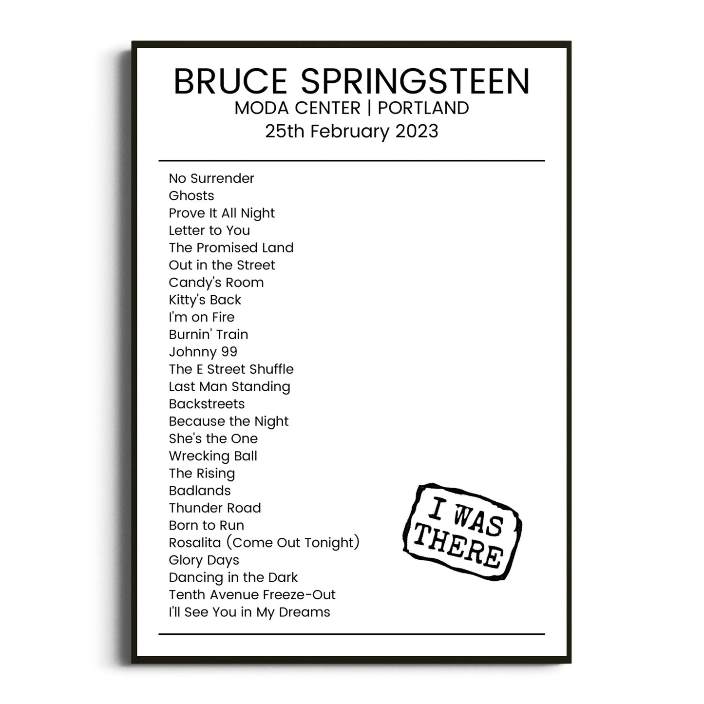 Bruce Springsteen Portland 25 February 2023 Setlist Poster