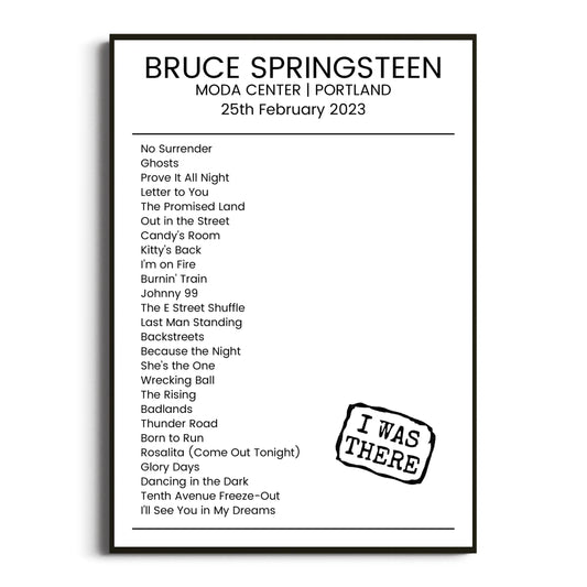 Bruce Springsteen Portland 25 February 2023 Setlist Poster