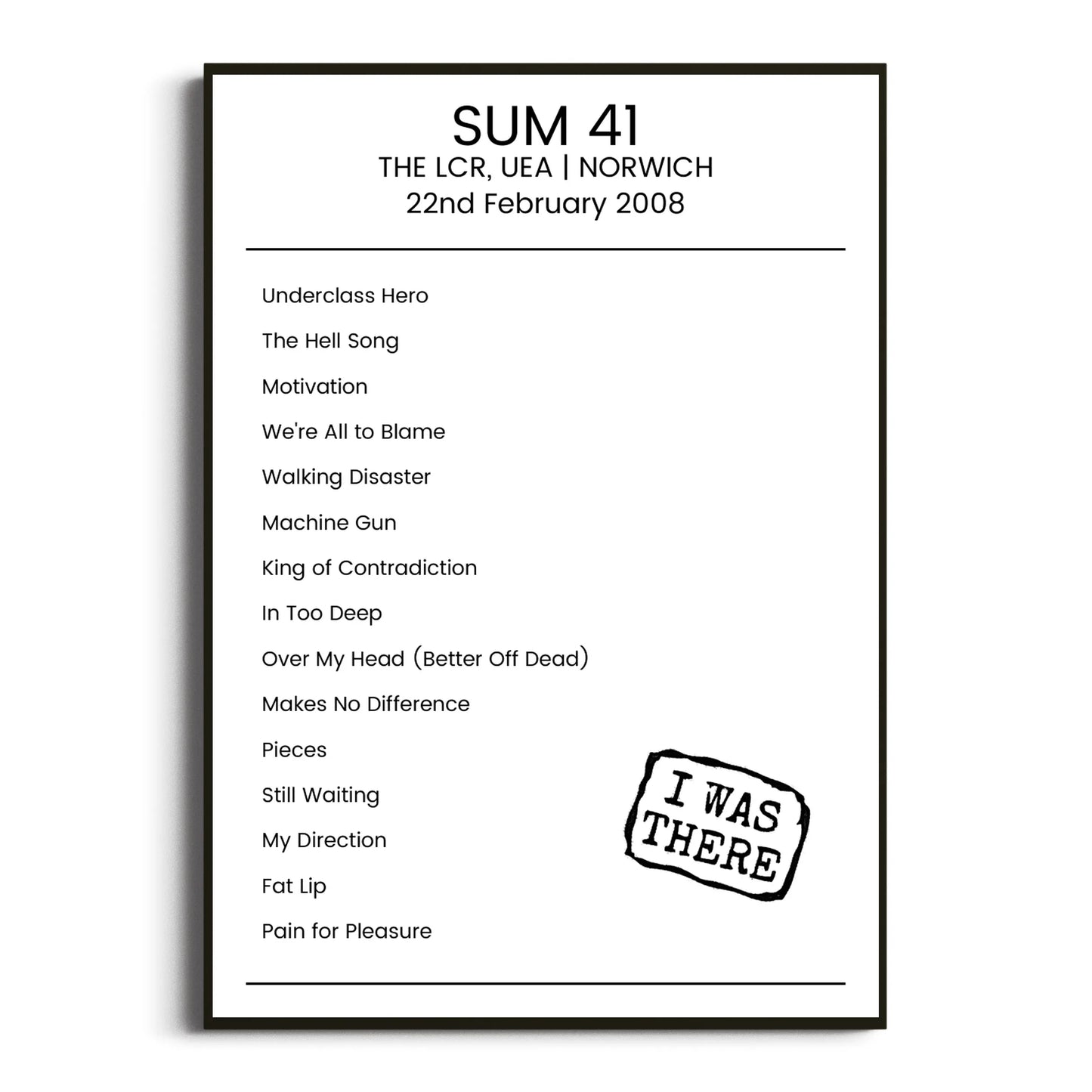 Sum 41 Norwich 22 February 2008 Setlist Poster