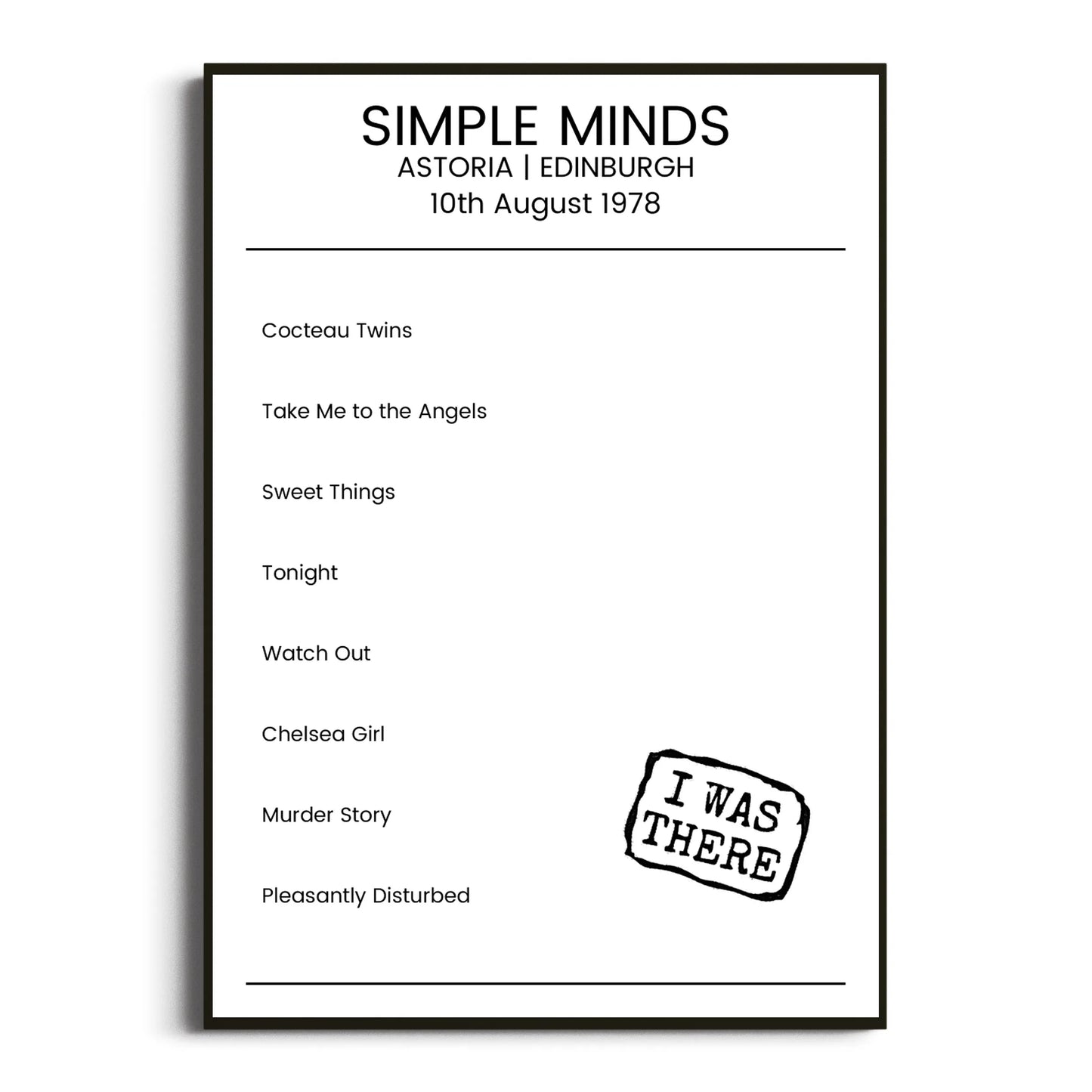 Simple Minds Edinburgh 10 August 1978 Setlist Poster