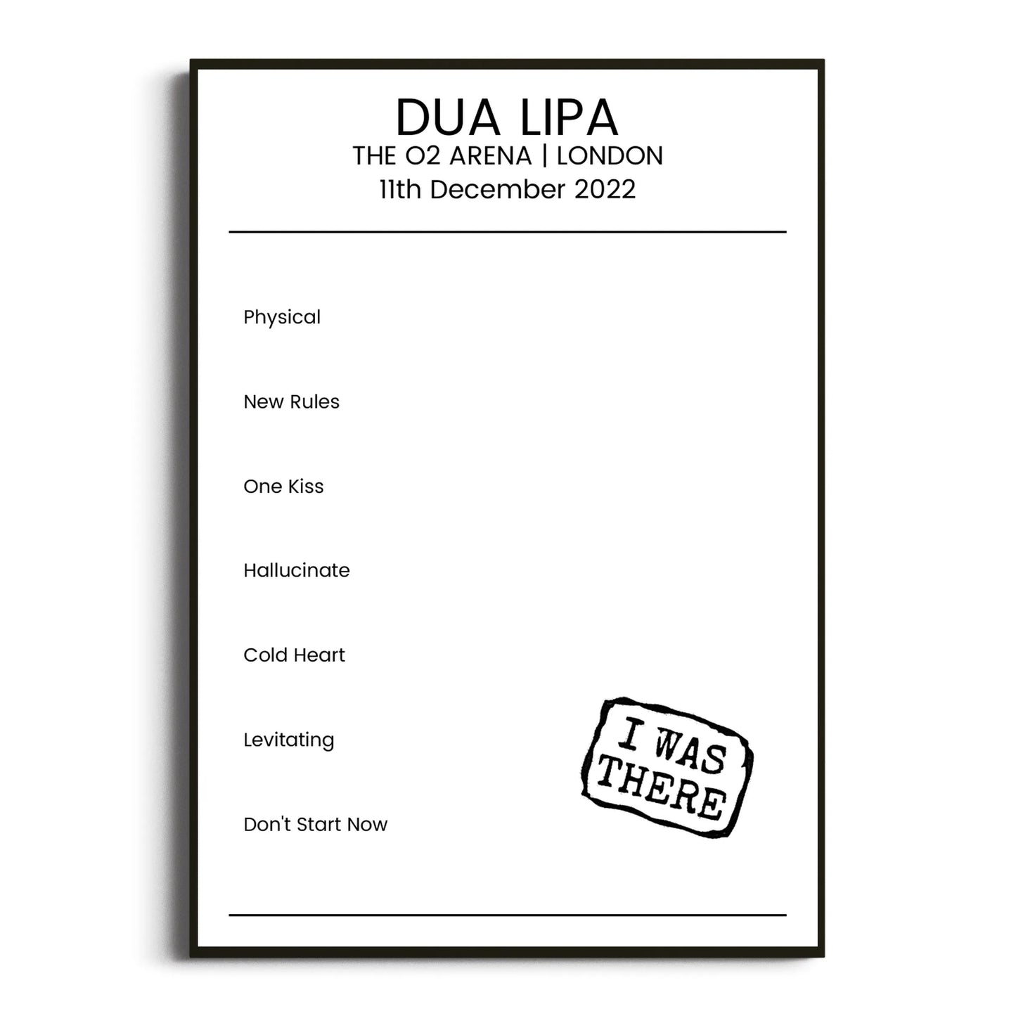 Dua Lipa London 11 December 2022 Setlist Poster