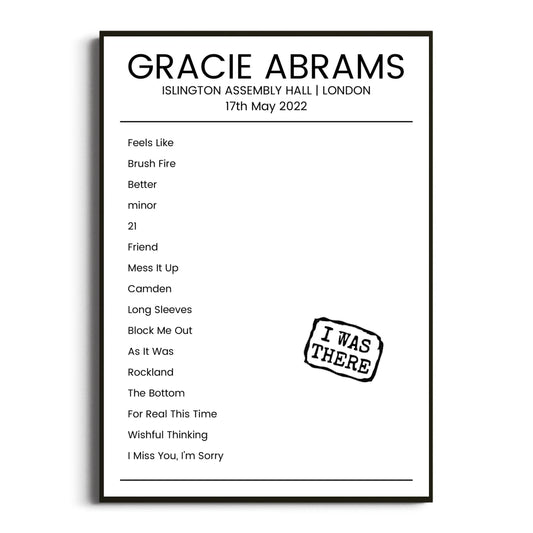 Gracie Abrams London 17 May 2022 Setlist Poster