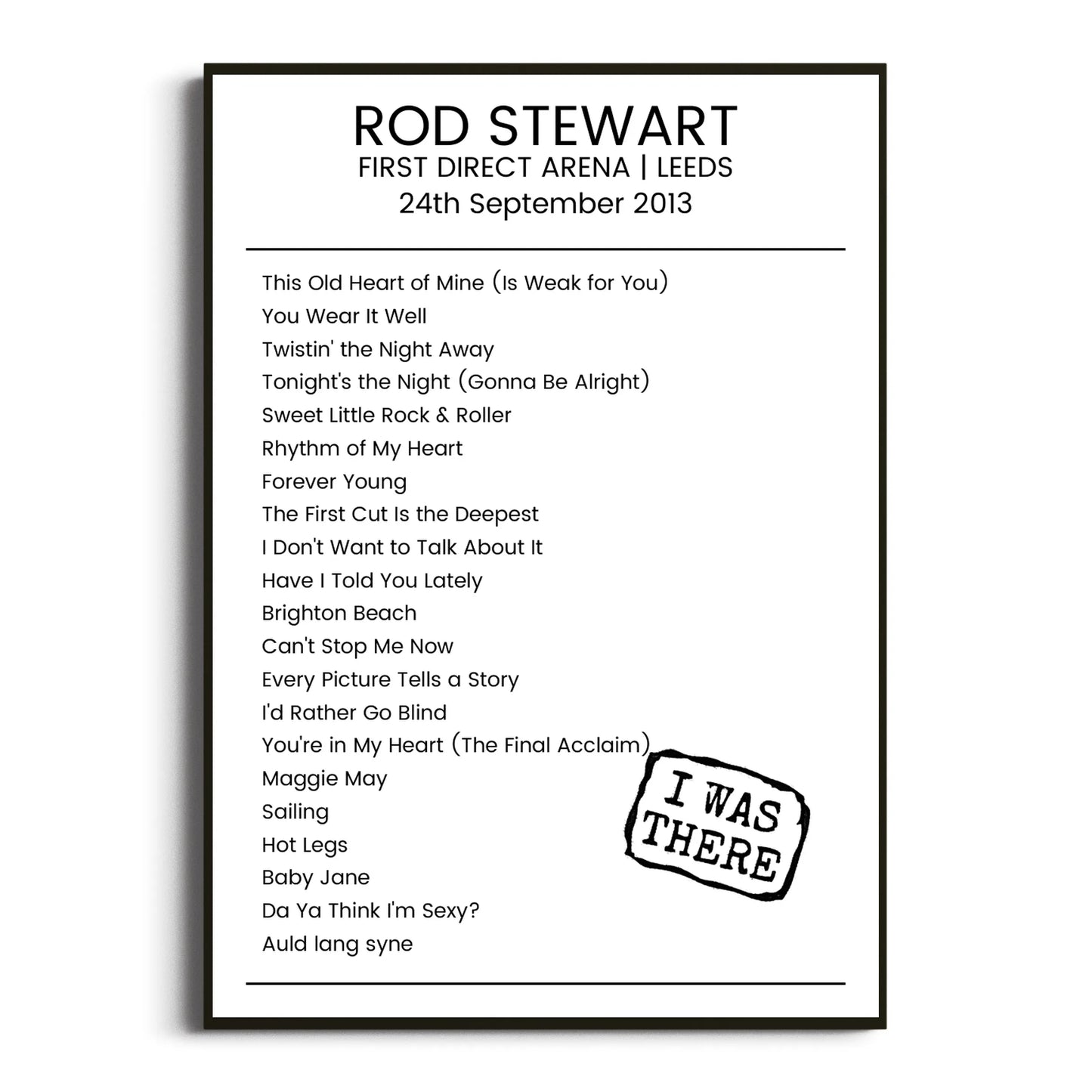 Rod Stewart Leeds 24 September 2013 Setlist Poster