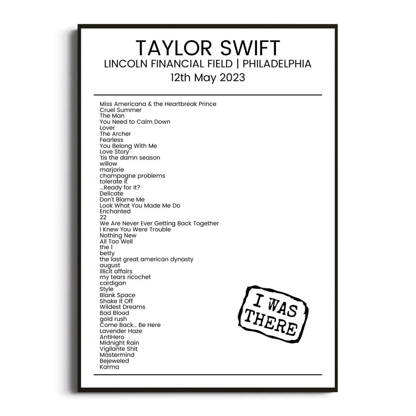 Taylor Swift Philadelphia 12 May 2023 Setlist Poster