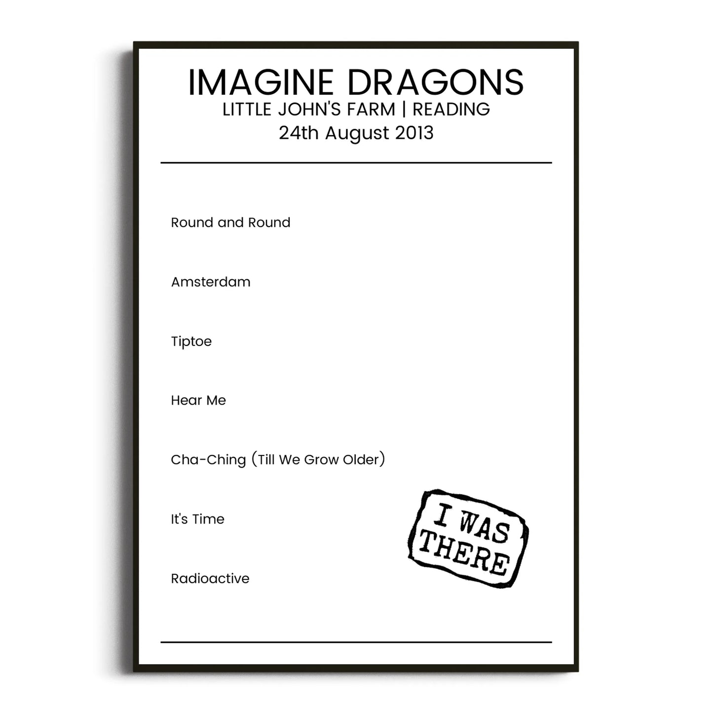 Imagine Dragons Reading 24 August 2013 Setlist Poster