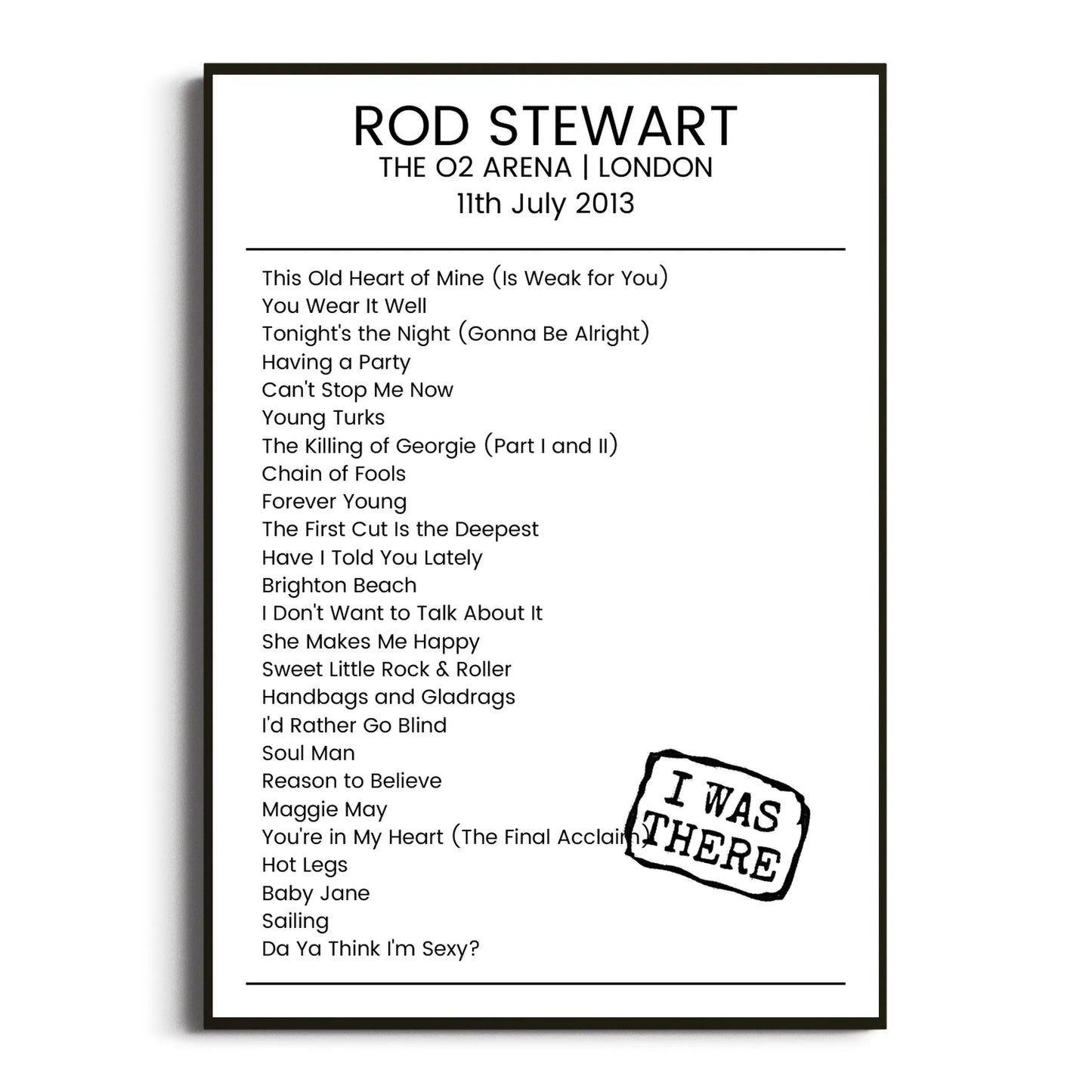 Rod Stewart London 11 July 2013 Setlist Poster