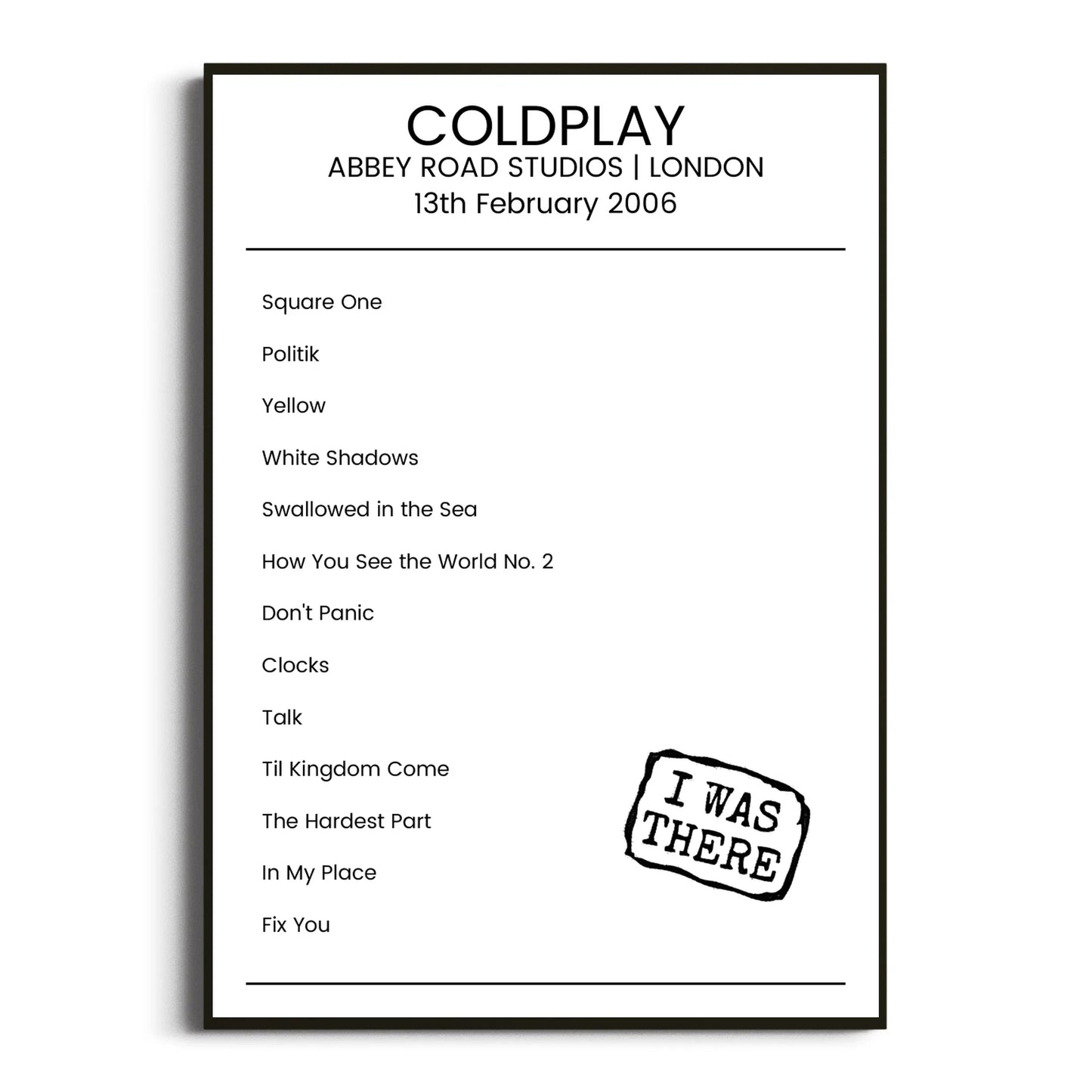 Coldplay London 13 February 2006 Setlist Poster