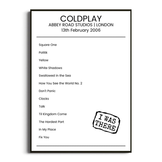 Coldplay London 13 February 2006 Setlist Poster