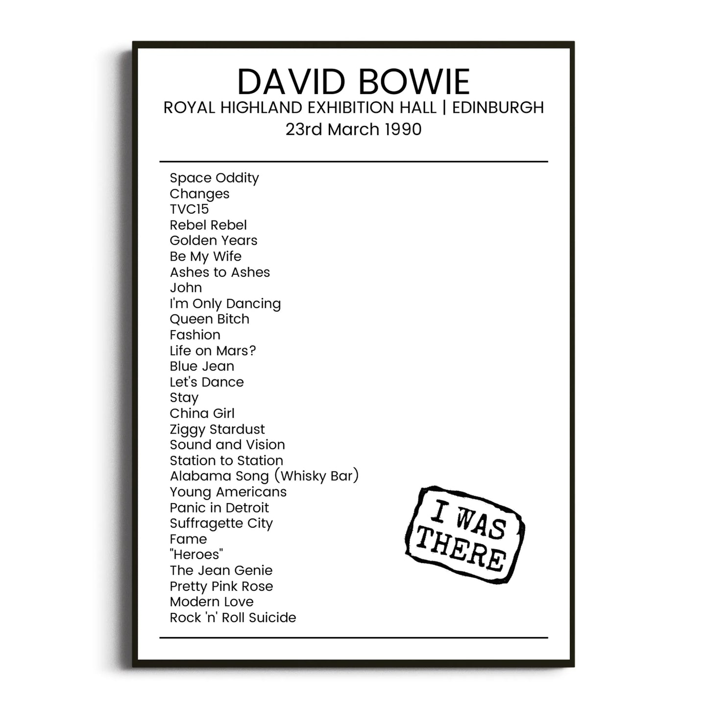 David Bowie Edinburgh 23 March 1990 Setlist Poster