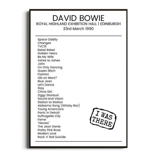 David Bowie Edinburgh 23 March 1990 Setlist Poster