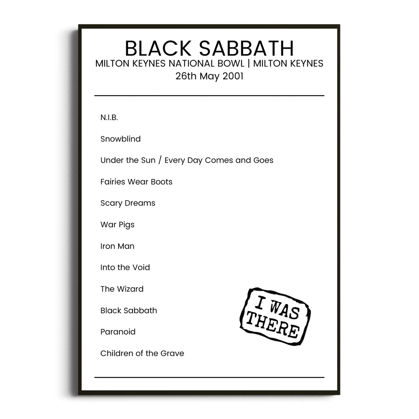 Black Sabbath Milton Keynes 26 May 2001 Setlist Poster