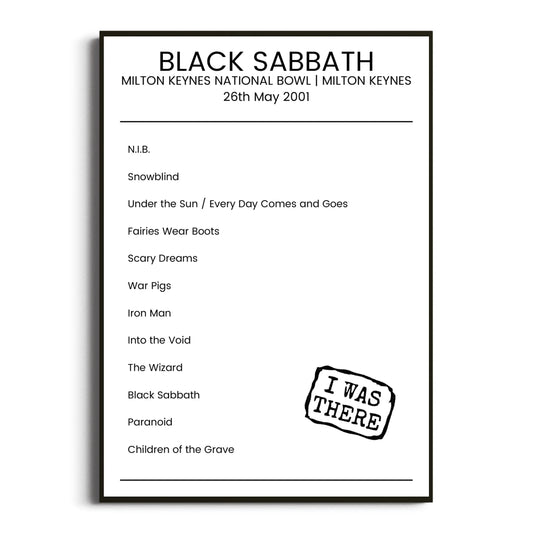 Black Sabbath Milton Keynes 26 May 2001 Setlist Poster