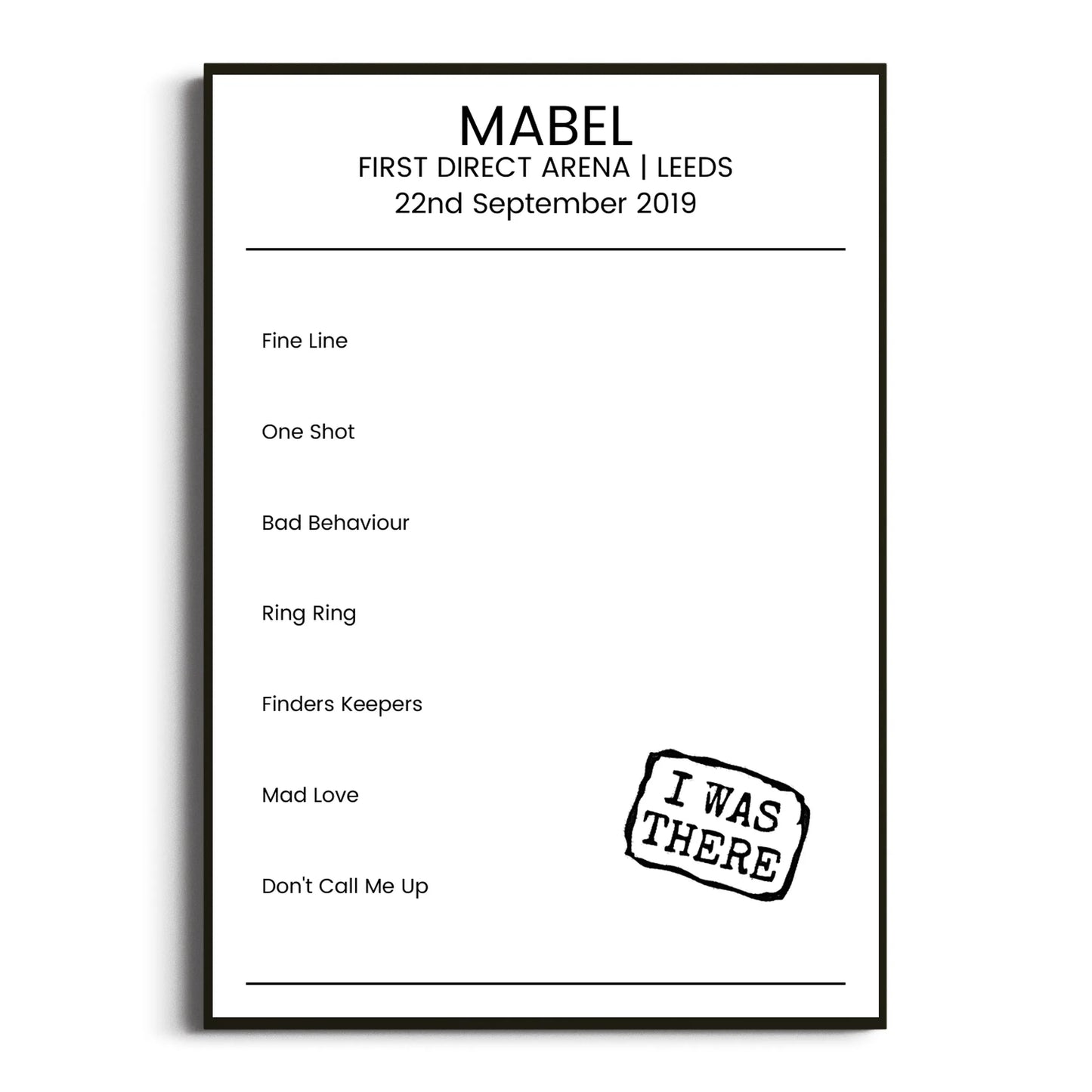 Mabel Leeds 22 September 2019 Setlist Poster