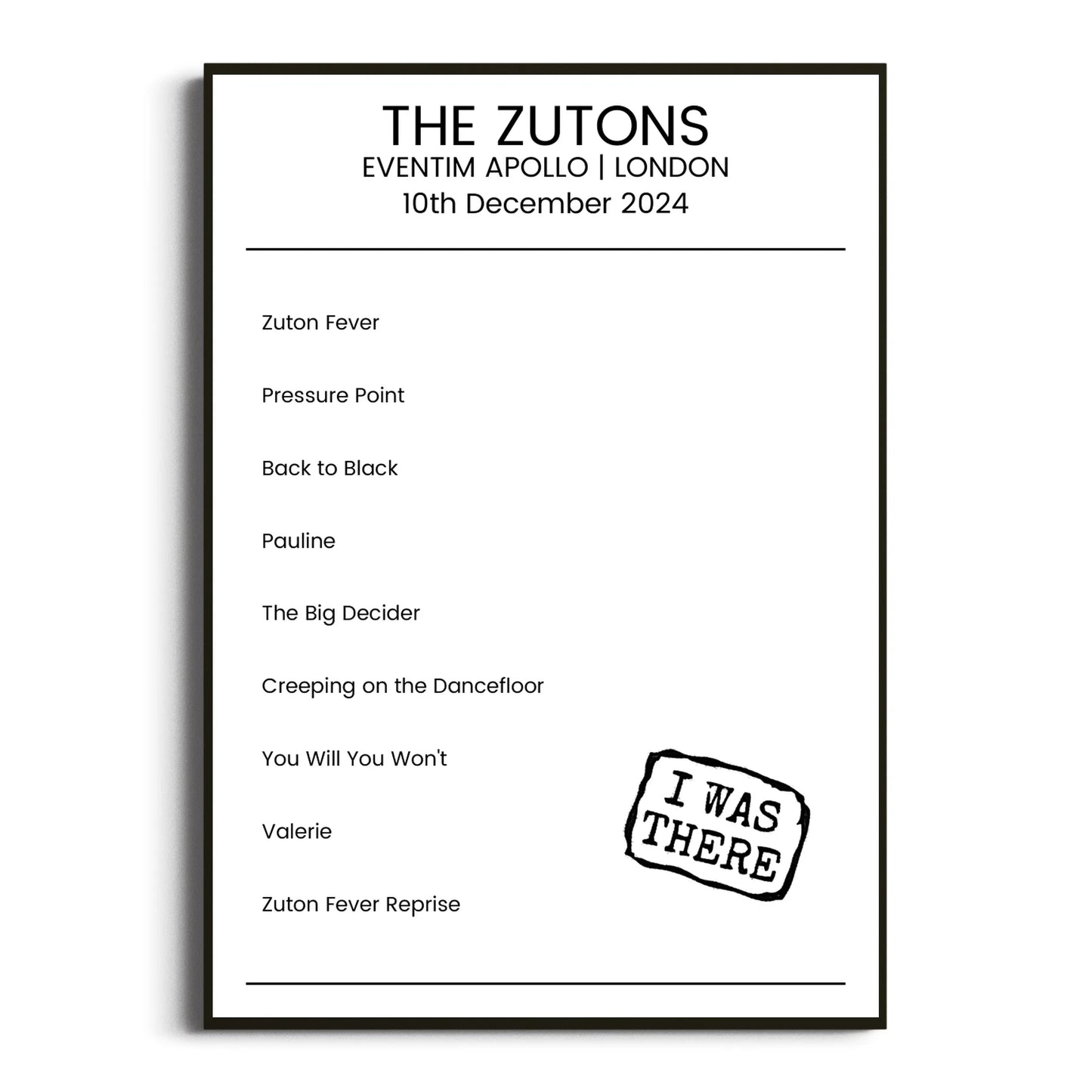 The Zutons London 10 December 2024 Setlist Poster