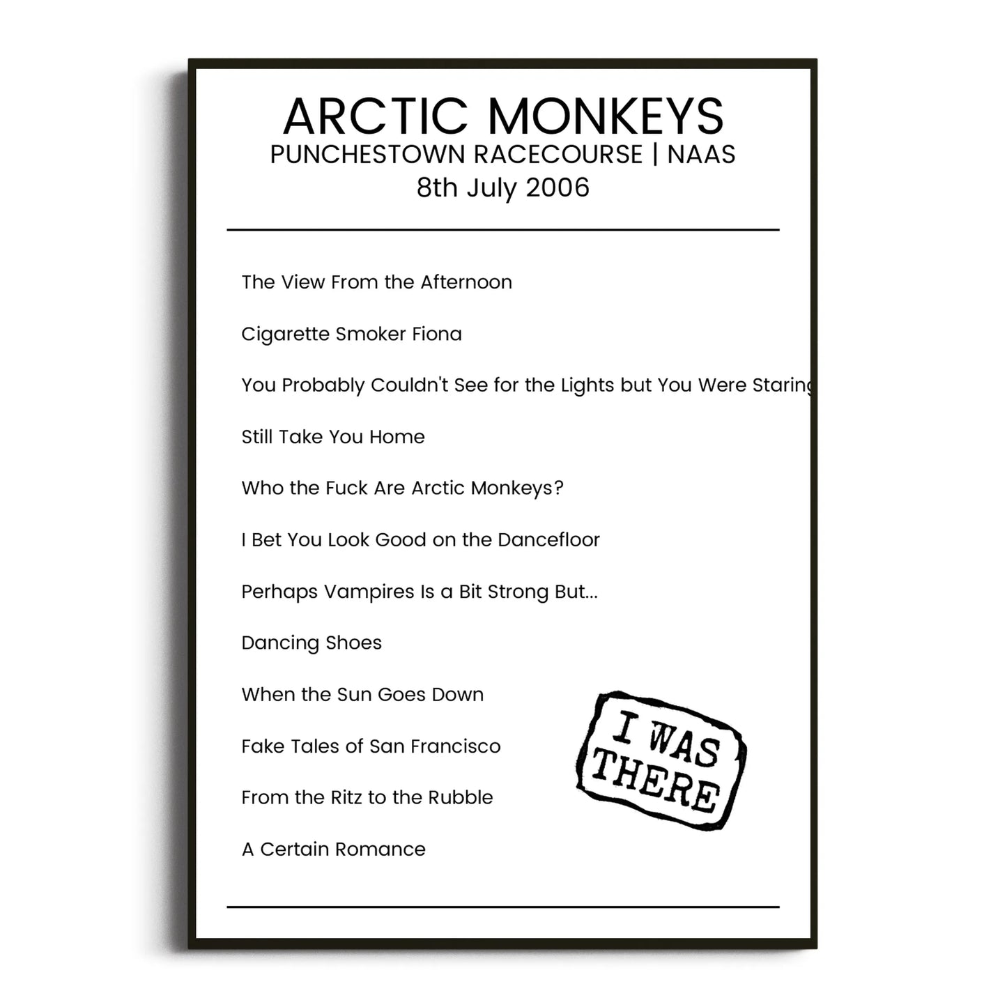 Arctic Monkeys Naas 08 July 2006 Setlist Poster