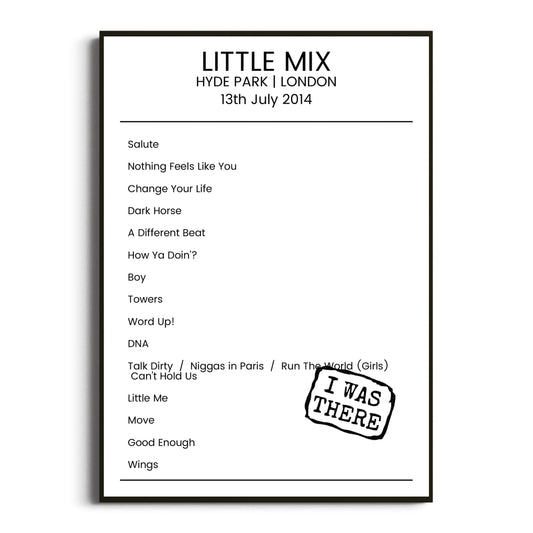 Little Mix London 13 July 2014 Setlist Poster