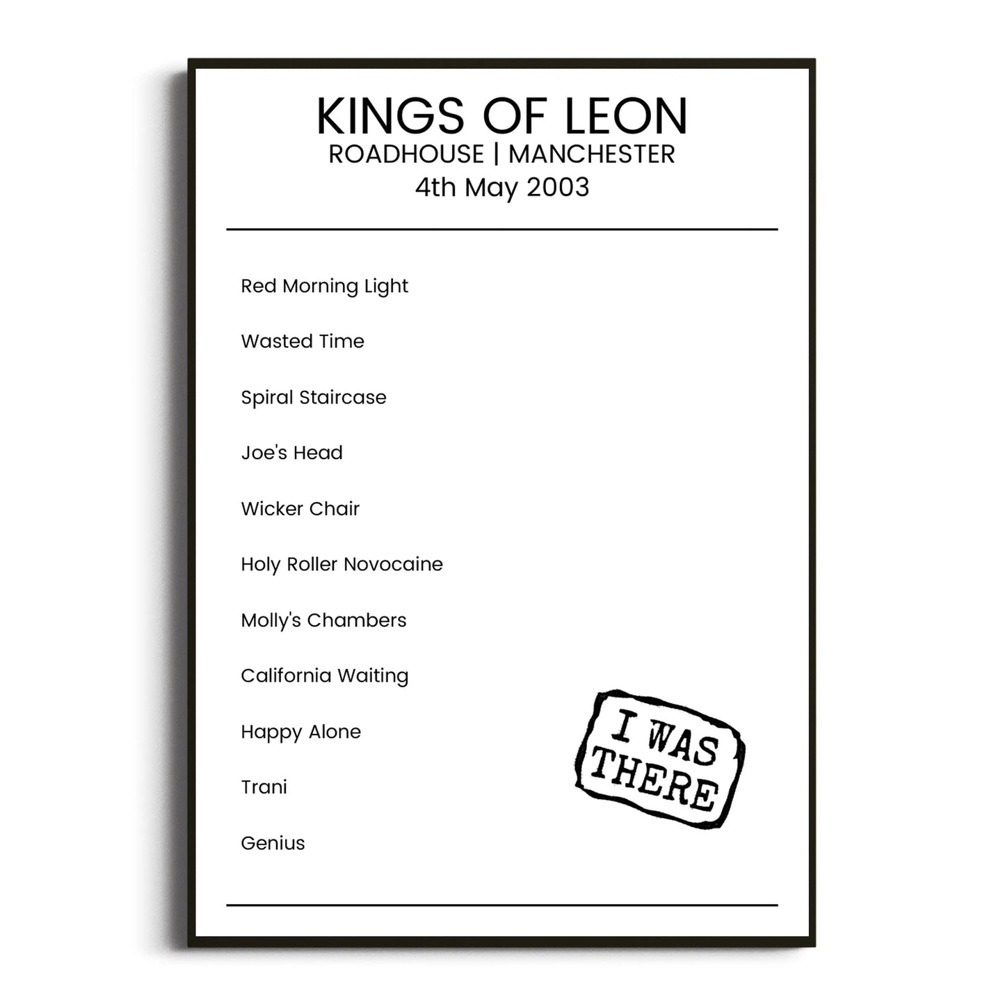 Kings of Leon Manchester 04 May 2003 Setlist Poster