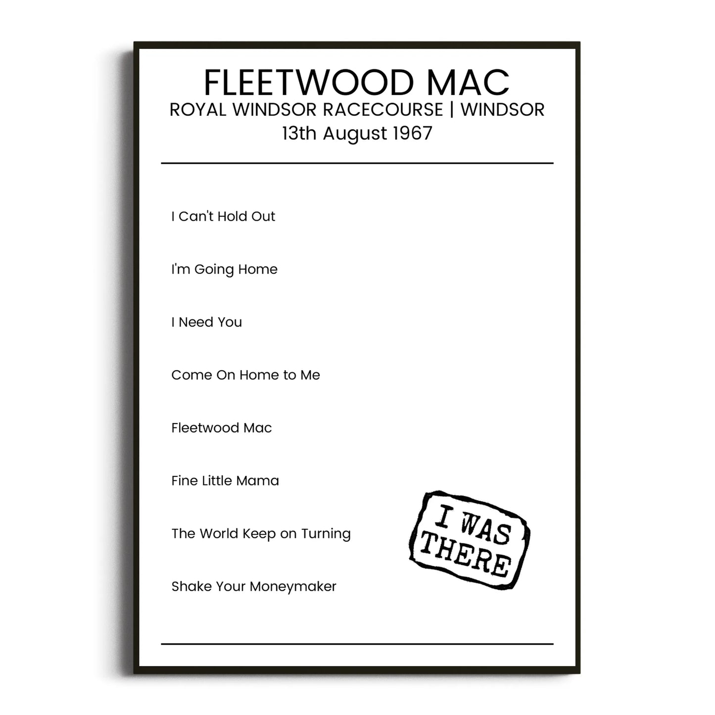 Fleetwood Mac Windsor 13 August 1967 Setlist Poster