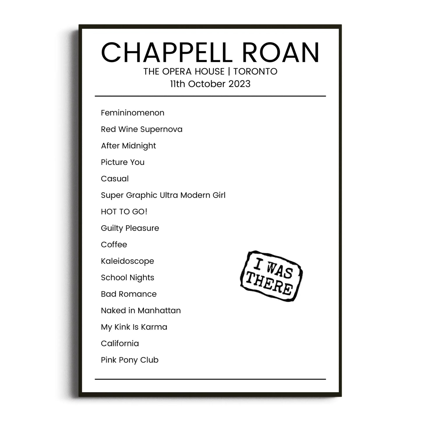 Chappell Roan Toronto 11 October 2023 Setlist Poster