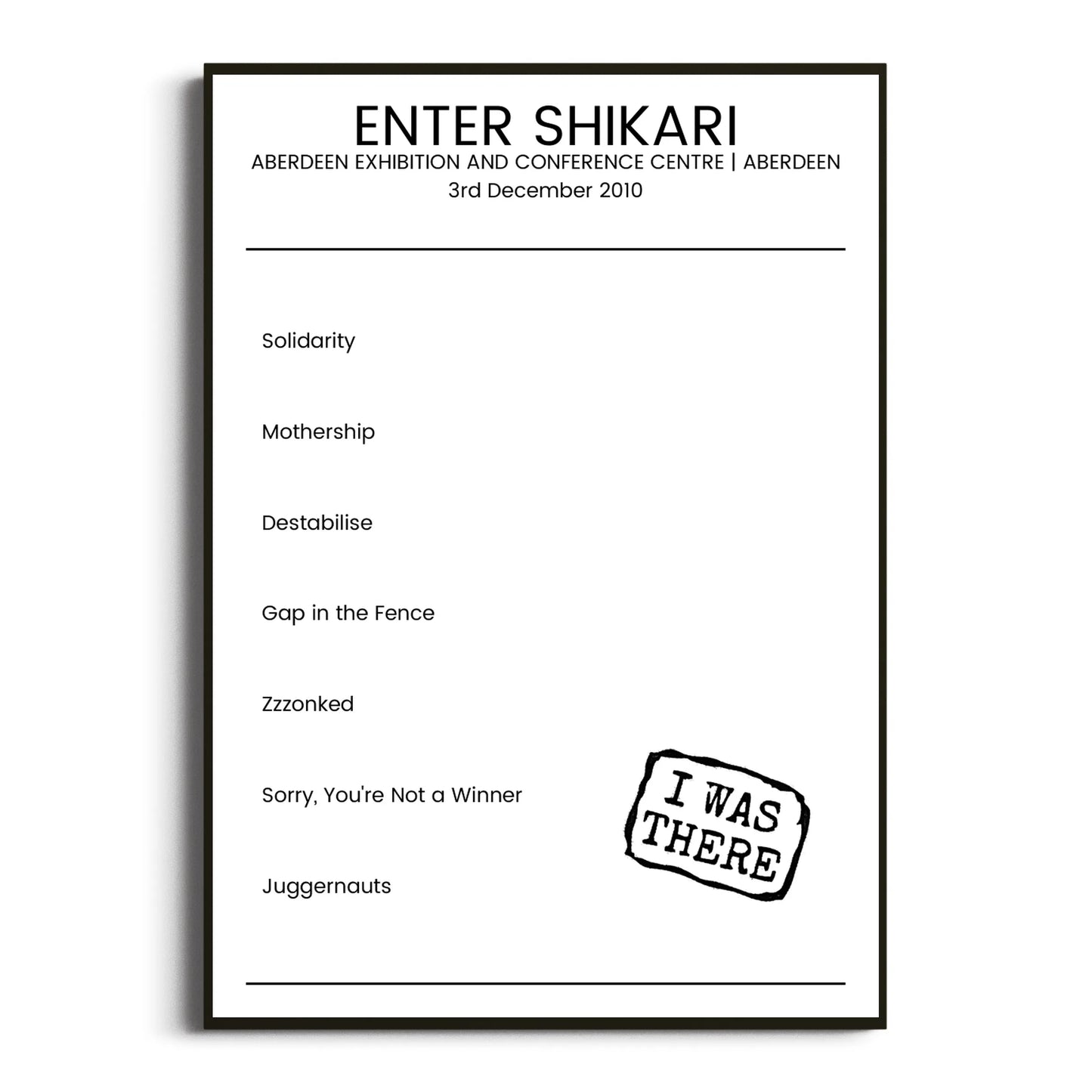 Enter Shikari Aberdeen 03 December 2010 Setlist Poster