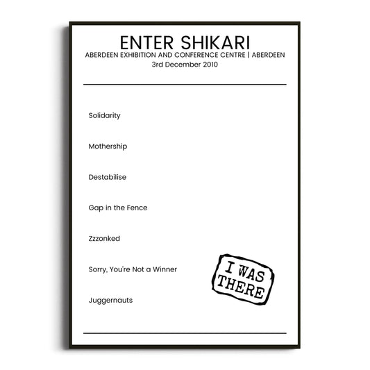 Enter Shikari Aberdeen 03 December 2010 Setlist Poster