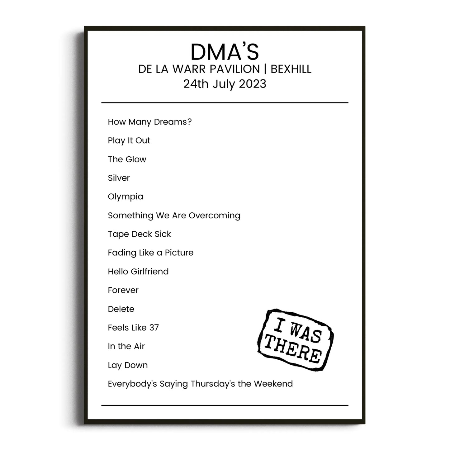 DMA’s Bexhill 24 July 2023 Setlist Poster