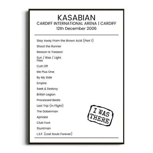 Kasabian Cardiff 12 December 2006 Setlist Poster