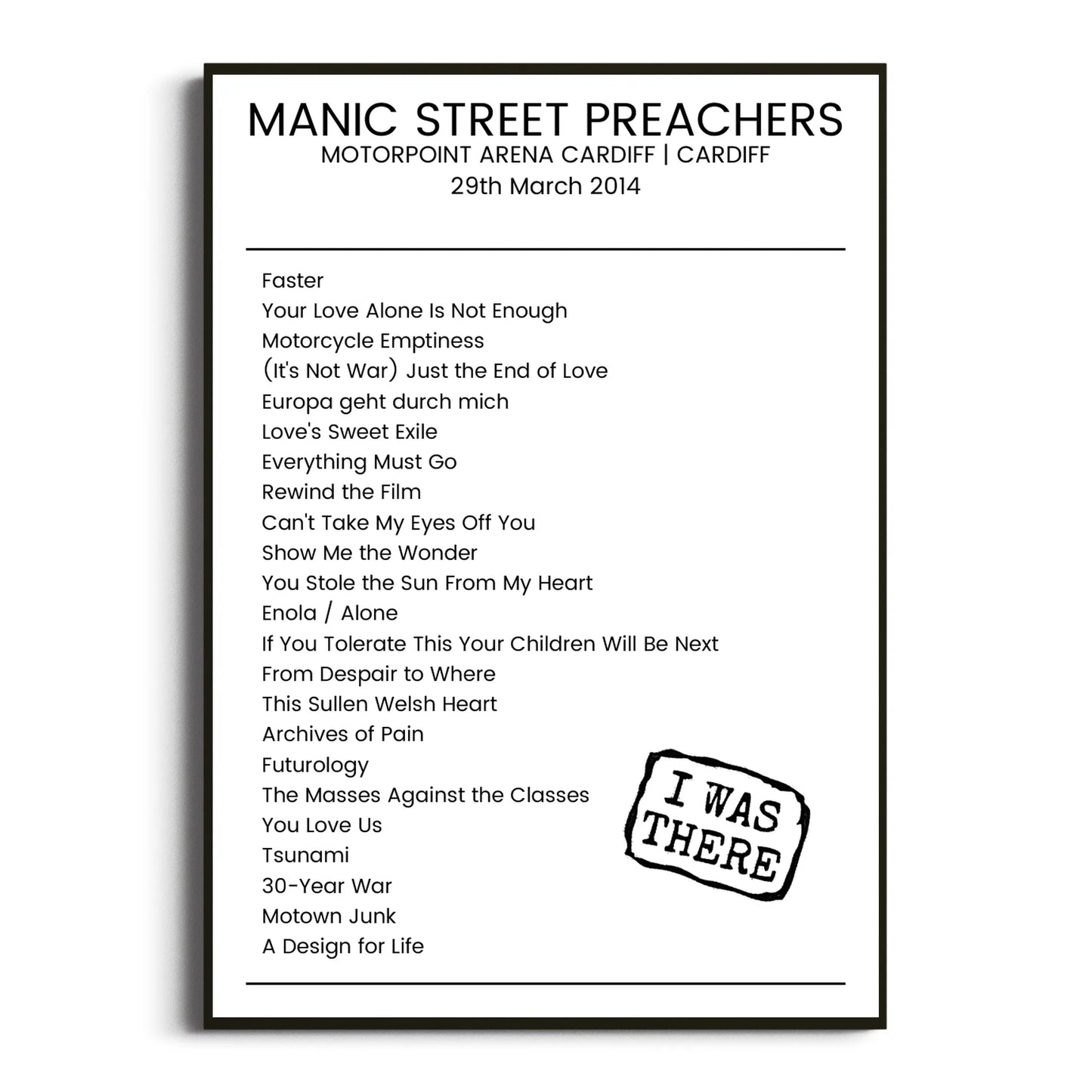 Manic Street Preachers Cardiff 29 March 2014 Setlist Poster