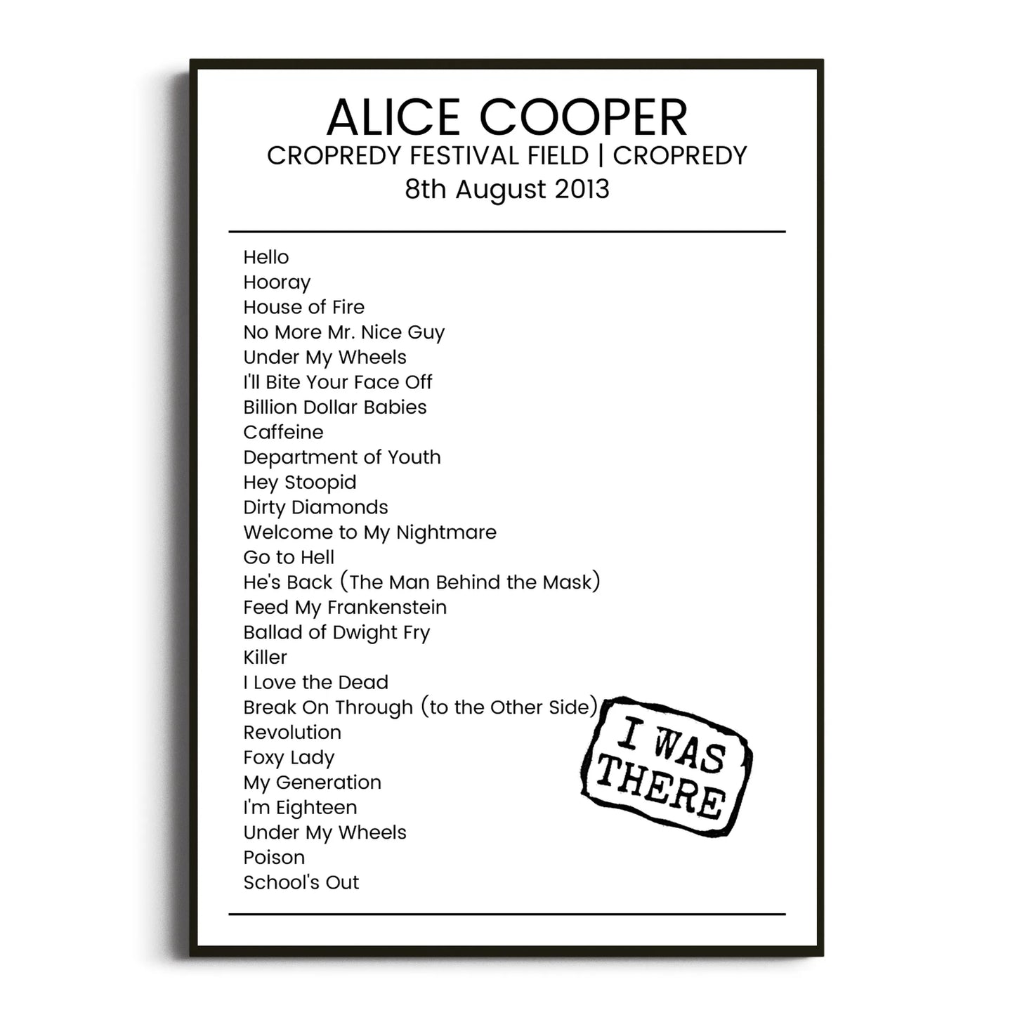 Alice Cooper Cropredy 08 August 2013 Setlist Poster