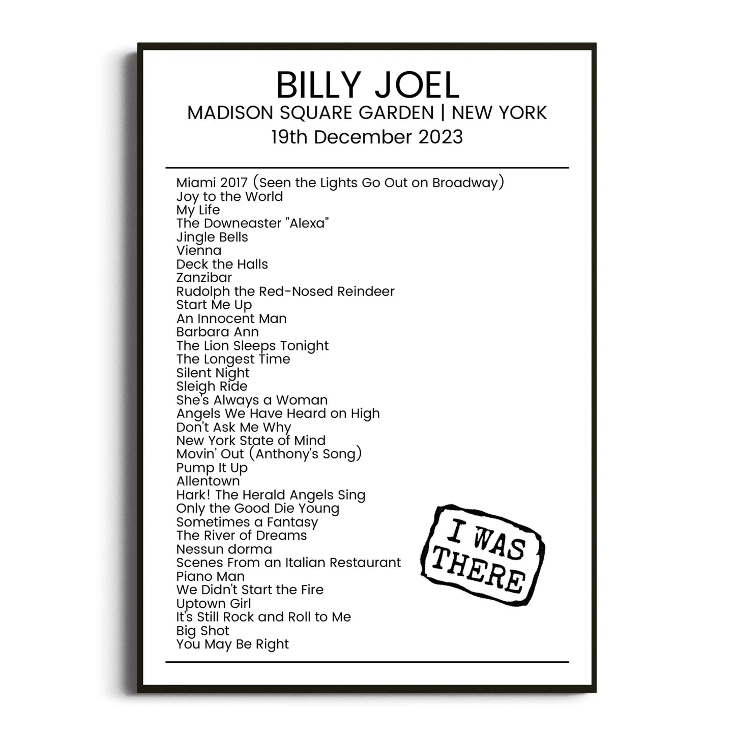 Billy Joel New York 19 December 2023 Setlist Poster