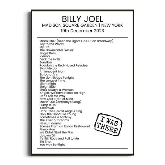 Billy Joel New York 19 December 2023 Setlist Poster