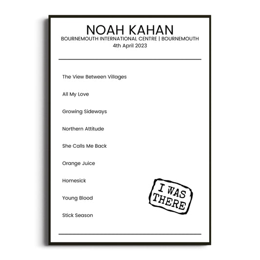 Noah Kahan Bournemouth 04 April 2023 Setlist Poster