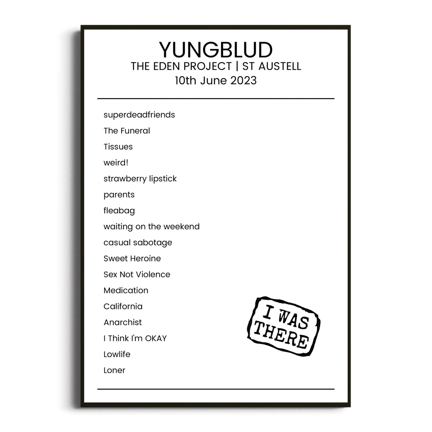 YUNGBLUD St Austell 10 June 2023 Setlist Poster