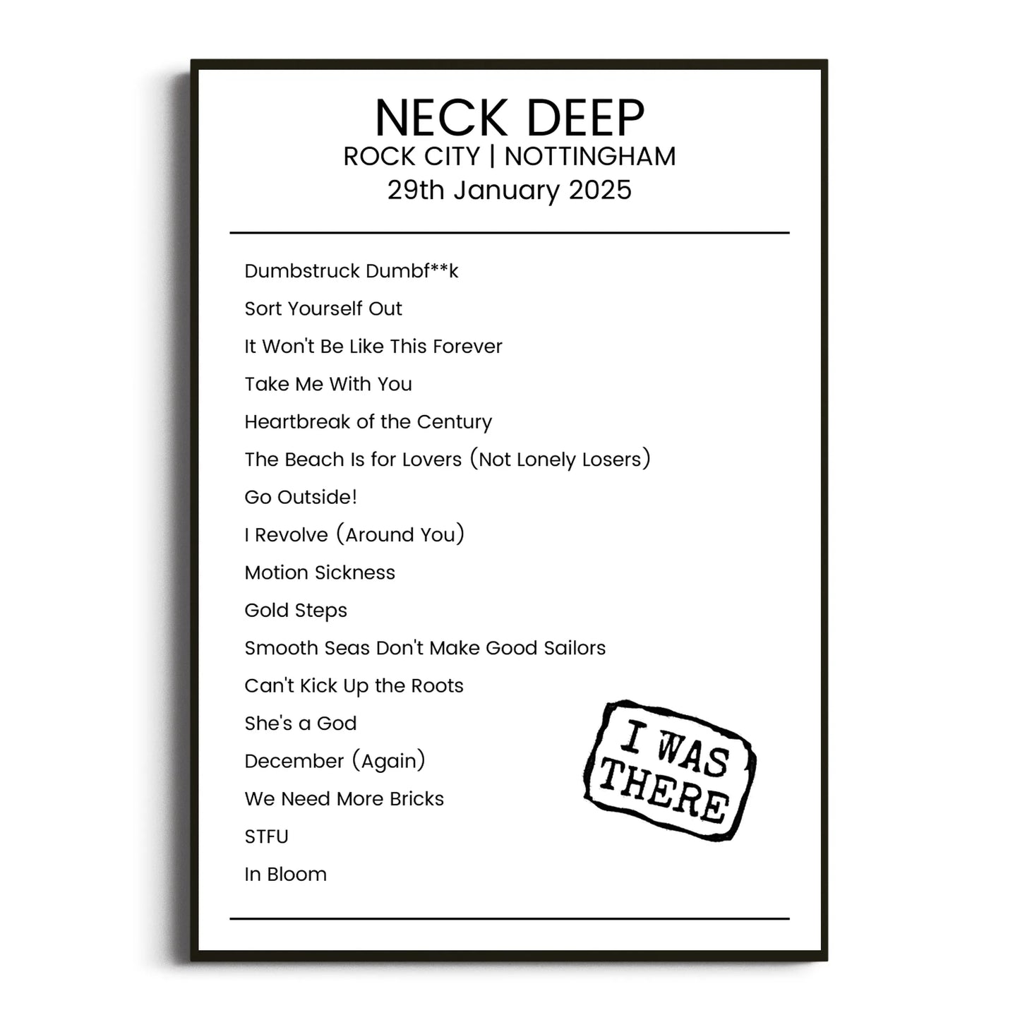 Neck Deep Nottingham 29 January 2025 Setlist Poster