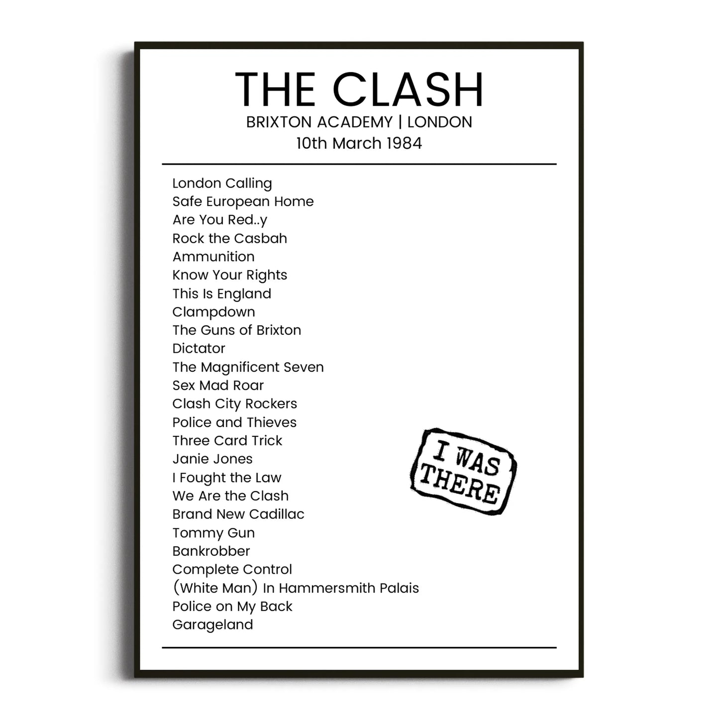 The Clash London 10 March 1984 Setlist Poster