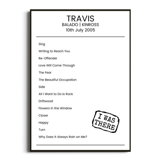 Travis Kinross 10 July 2005 Setlist Poster