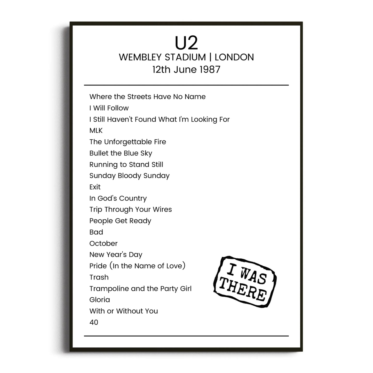 U2 London 12 June 1987 Setlist Poster